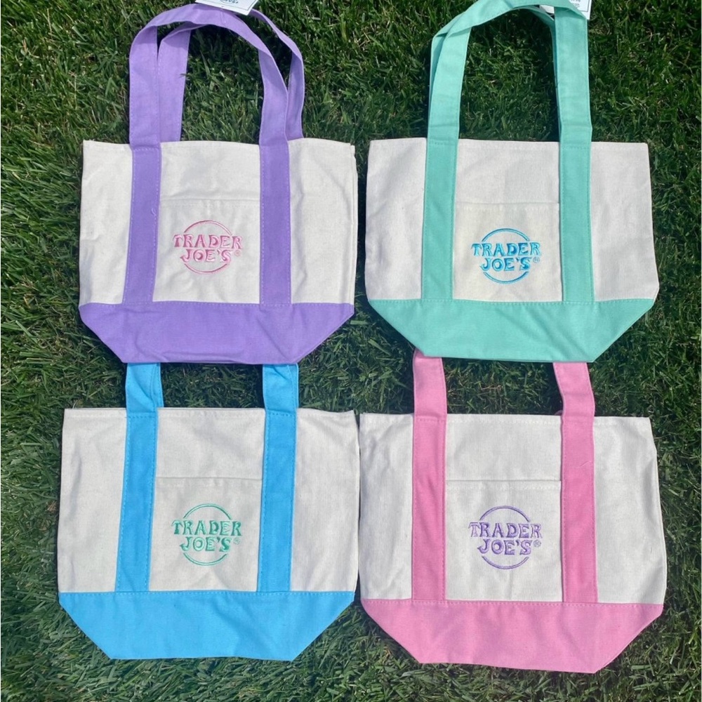 Trader Joe’s Mini Pastel Tote Bags - Purple, Blue, Pink, Green